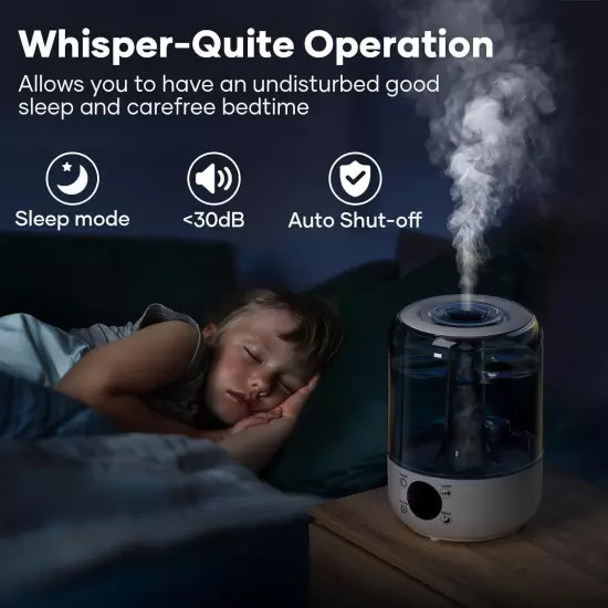 HiLIFE Humidifier for Bedroom, 3 Times Fog Coverage, 3.2L Ultrasonic Cool Mist