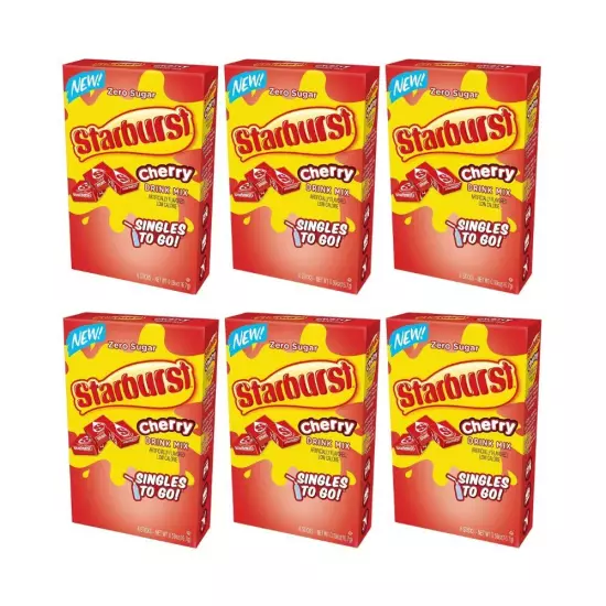 Starburst CHERRY Singles To Go Drink Mix 6 BOXES (36 Packets) NEW Free Shipping