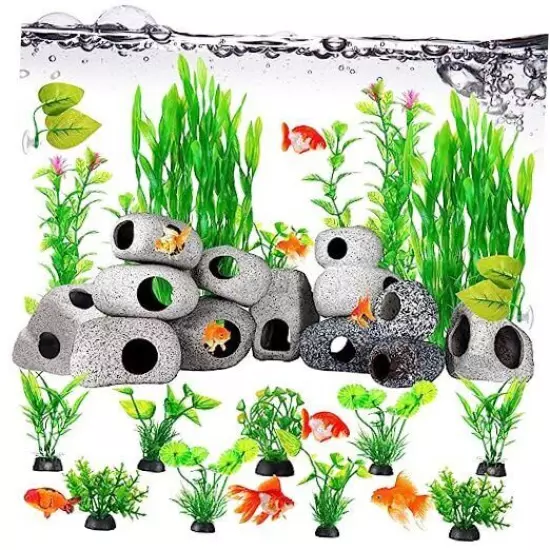  28 Pcs Aquarium Fish Tank Plants Decoration Set Include 12 Pieces Ceramic 