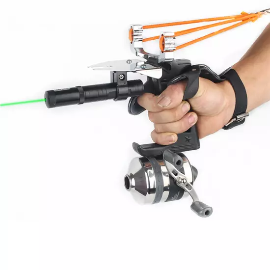 Fishing Slingshot Spincast Reel Catapult Hand Glove Green Laser Shooting