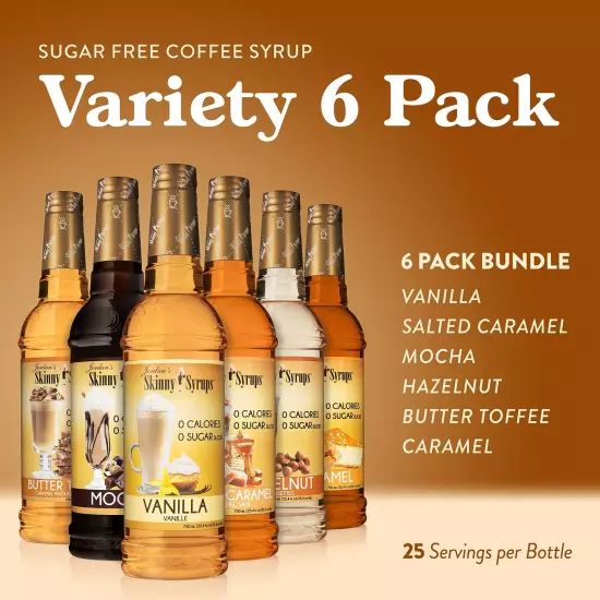 Jordan's Skinny Syrups Sugar Free Coffee Syrup, Vanilla, Salted Caramel, Haze...