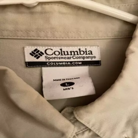 COLUMBIA Shooting HUNTING Shirt Right Shoulder Heavy Cotton Khaki MENS SIZE L