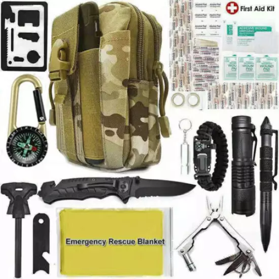 40 in 1 Survival Outdoor Kit Military Tactical Emergency Camping Tools Molle Bag