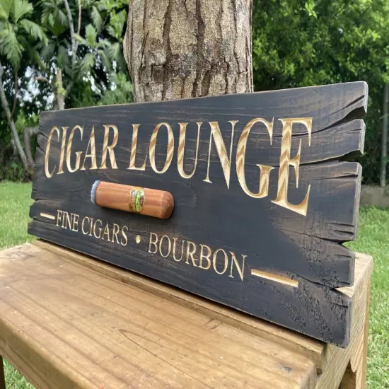 Cigar Lounge Whiskey Bar Bourbon Wood Sign Carved Rustic Tavern Antique Look