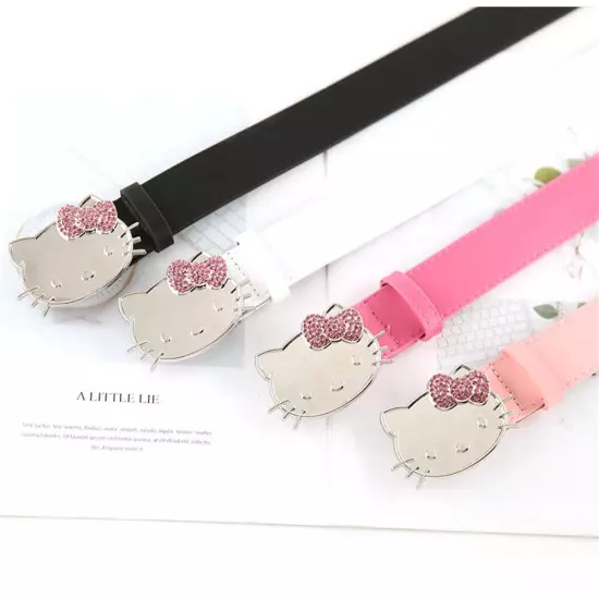 105cm Hello Kitty Belt Pink Rhinestone Sanrio Girly Cartoon Pu Leather Belt