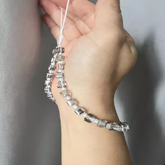 Iridescent Phone Wrist strap, Bling Bling Cube Crystal Wrist Strap, Silver strap