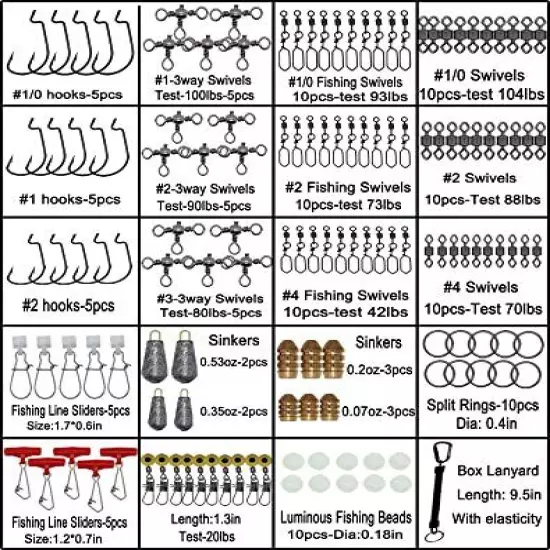 Fishing Accessories Kit With Hooks Bass Casting Sinkers Fishing Swivels Snaps Si