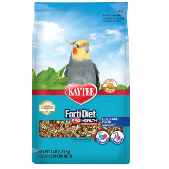 Kaytee Forti-Diet Pro Health Cockatiel Pet Bird Food with Safflower, 4 Pound