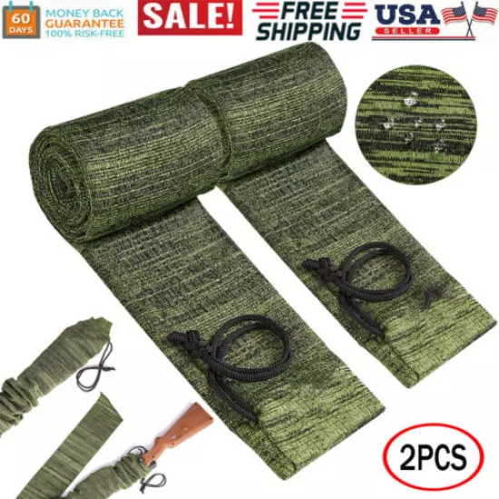 2pc Green Knit Rifle Gun Sock Cover Silicone Treated Up To 55" Protection Sleeve