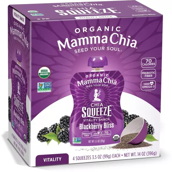 Organic Vitality Squeeze Snack, Blackberry Bliss, 3.5 Ounce Pack of 24 Chia P...