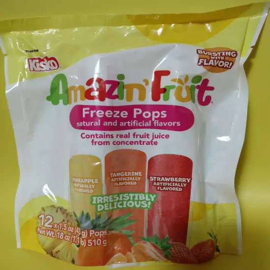 KISKO AMAZIN' FRUIT Freeze Pops NATURALLY FLAVORED Pineapple Tangerine Strawbrr