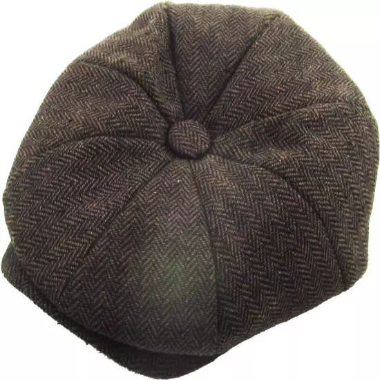 Men's Newsboy Button Top Ascot Ivy Cabbie Hat Gatsby Cap Plaid PU Leather