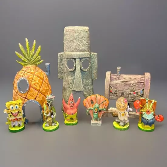 SpongeBob Aquarium Decor Houses Figures 9 Piece Set Resin 2003