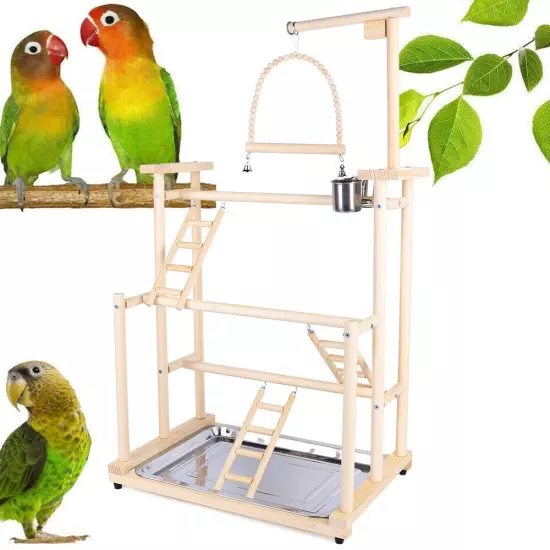 3 Layer Bird Playground Parrot Play Stand Bird Gym f/ Parakeet Cockatiels Gym