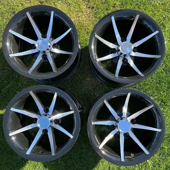 4 Pack - GOLF CART 12"x7" "Classic" ALUMINUM OFFSET WHEELS / RIMS 4x4 4x101.6mm