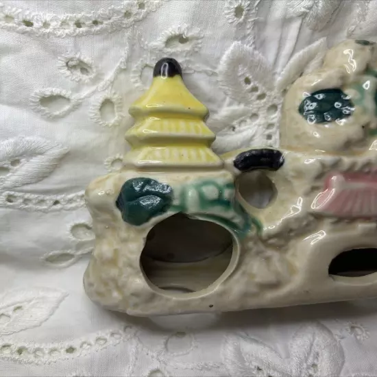 Vintage MCM Japanese Ceramic Aquarium Fish Tank Decoration Pagoda Asian Motif