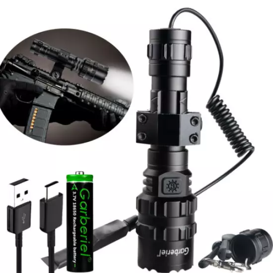 Tactical LED Gun FLASHLIGHT 9000Lumens Rifle Shotgun Picatinny mount Battery USA