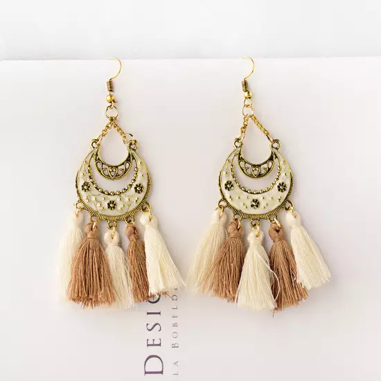 Fashion Women Bohemian Earrings Long Tassel Fringe Drop Dangle Ear Stud Jewelry