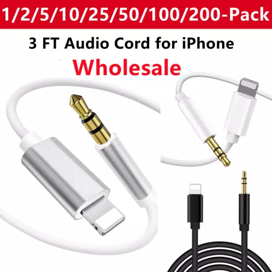 Wholesale LOT For iPhone Audio Cable Adapter 8 Pin to 3.5mm AUX Audio Car Cord