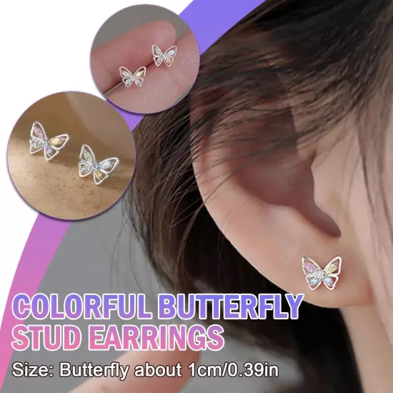 Silver Crystal Colourful Butterfly Stud Earrings Women Jewellerys 2022 Y9Y2