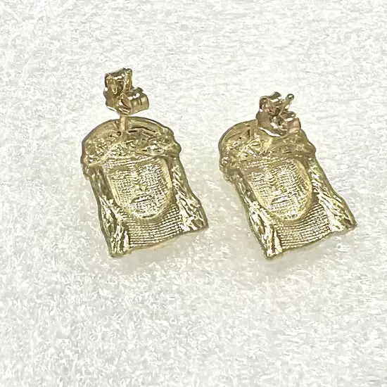 10K Yellow Gold Jesus Earrings Jesus Face Earrings .6 Inch