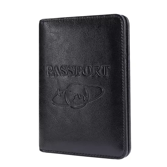 1X Black Mens Real Leather Passport Holder Travel Wallet ID Cards Case Cover Bag