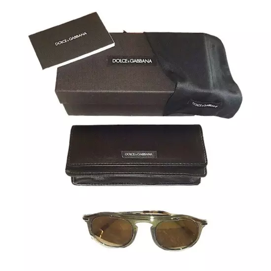 $350 Dolce Gabbana Round Mirror Sunglasses Pale Gold 48-26-145mm Made in Italy