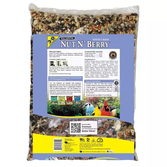 2 Pack 3-D Pet Products Premium Nut N' Berry Blend Dry Wild Bird Food, 14 lb.