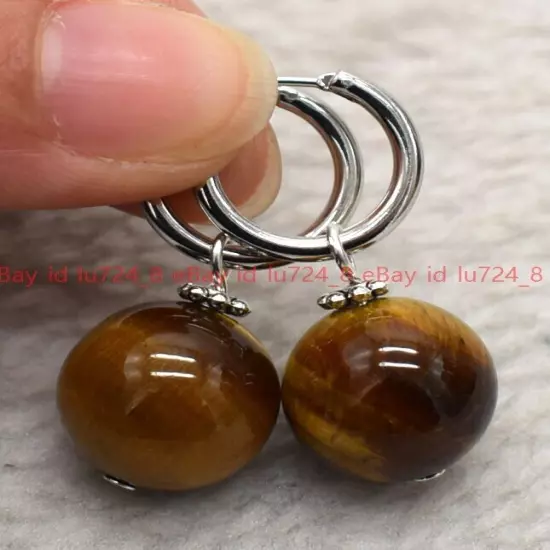 8/10/12mm Natural Multicolor Gemstone Round Beads Silver Leverback Earrings