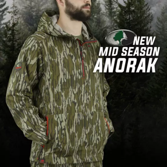 Mossy Oak Mid Season Anorak, Hooded Pullover Water Repellent Jacket for Men