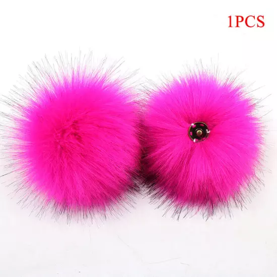 Fluffy Faux Fox Fur Pompom 8cm Pom Poms Ball with Dark Buckle DIY for Hat Bags"