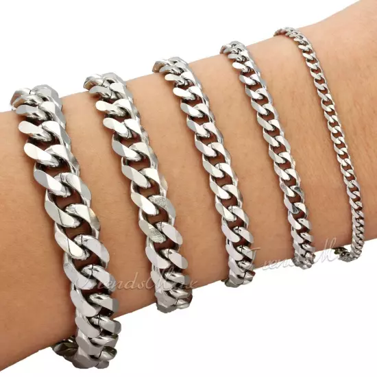 Men's Chain 3/5/7/9/11mm Stainless Steel Bracelet Silver Curb Cuban Link 7-11"