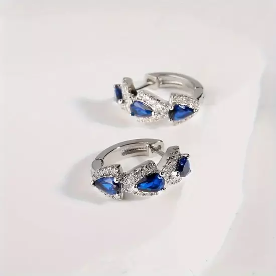 Blue Hoop Copper Earrings 925 Silver Plated Women Fashion Jewelry Ideal Gift