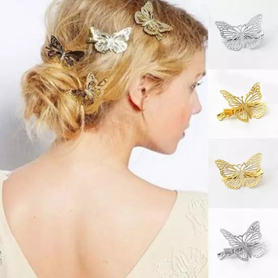 Elegant Women Gold Butterfly Hair Clip Hairpin Wedding Barrette Accessories