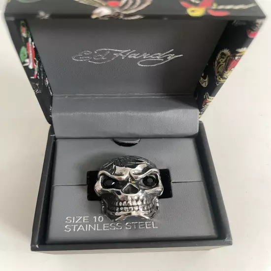 NEW Ed Hardy Skull Stainless Steel Ring Size 10