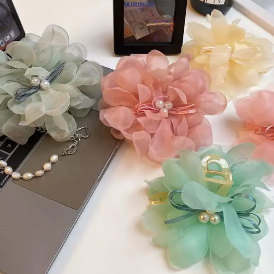 Women Large Chiffon Flower Bow Hair Claw Clip Hairgrip Hair Clamp Jaw Barrettes/