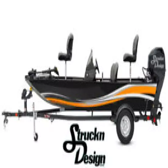 Boat Wrap Black Orange White Vinyl Graphic Decal Kit Fishing Abstract Wave Lines