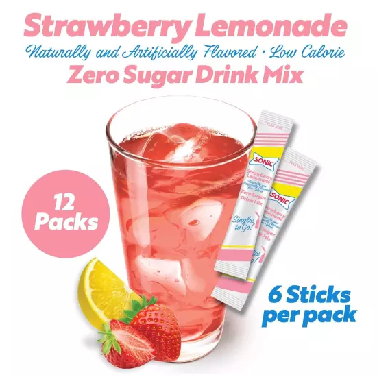 Sonic Singles to Go Powdered Drink Mix, Strawberry Lemonade, 6 Sticks per Box