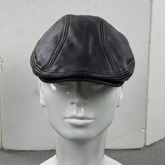 Stetson Hat Mens Small Medium Cabbie Newsboy Cap Brown Faux Leather Lined Flat