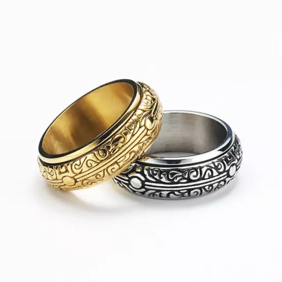 Retro Royal Pattern Spinner Wedding Ring Stainless Steel Men Women Vintage Ring