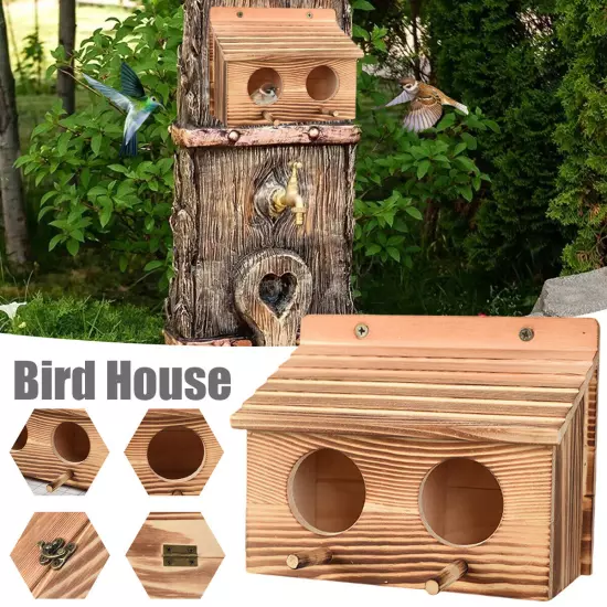 Bird House with 2 Holes Creative Hanging Birdhouse Wooden Garden Bird._