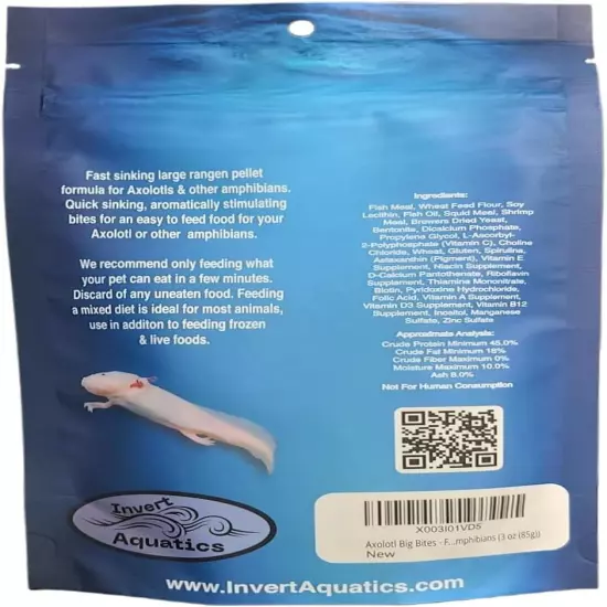 Axolotl Big Bites - Fast Sinking, Soft Pellet Daily Diet for Axolotls, Newts, Sa