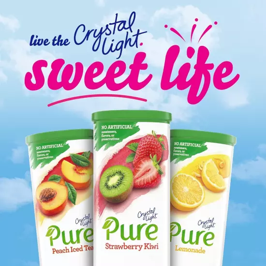 Crystal Light Pure Strawberry Kiwi Drink Mix No Preservatives, 5 Pitcher Packets