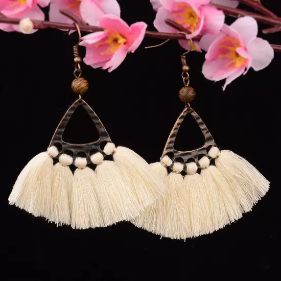 Fashion Women Bohemian Earrings Long Tassel Fringe Drop Dangle Ear Stud Jewelry