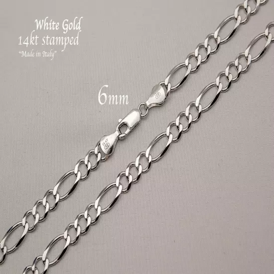 14k Solid White Gold Figaro Link Chain Necklace 2-7mm Men's Women Sz 16"-30"