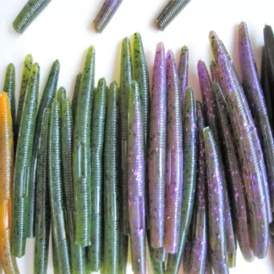 100 PK 5" Senko Style - 5 COLORS/20 EACH-Soft Plastic Bass Worms-SCENT-SALT-USA