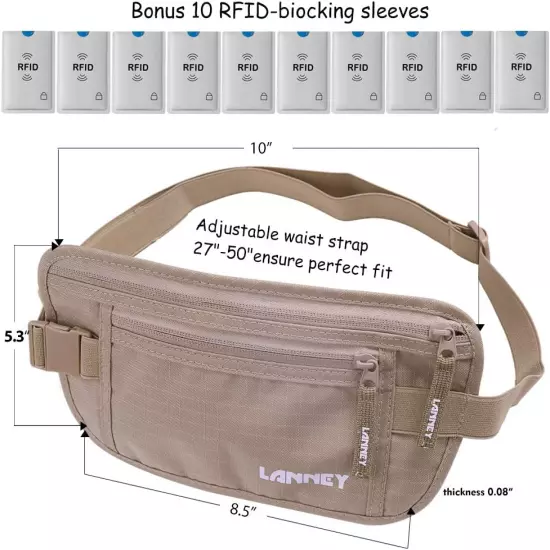 Money Belt for Travel Women and Men Slim Hidden Travel Wallet with RFID Blocking