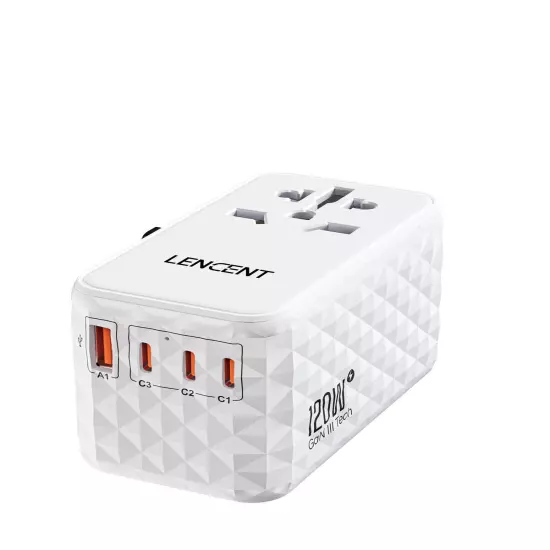 120W GaN International Travel Adapter with1 USB-A+3 Type-C PD3.0 Fast Charging