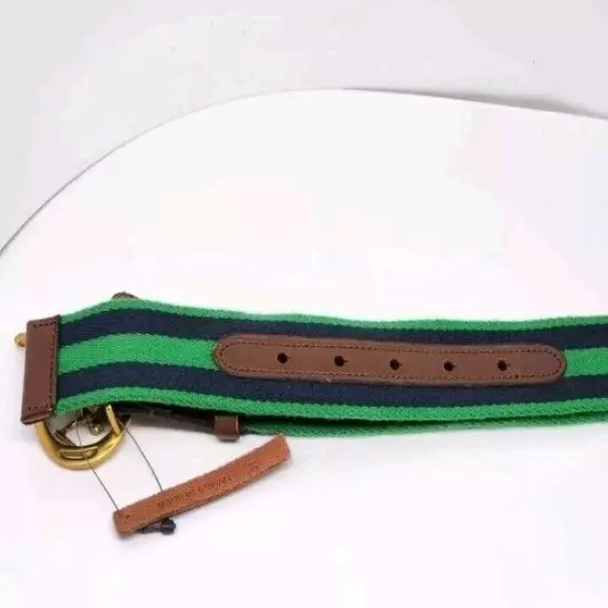 NWT Polo Ralph Lauren Mens Brass Pony Buckle Canvas Belt Green Blue Size 36