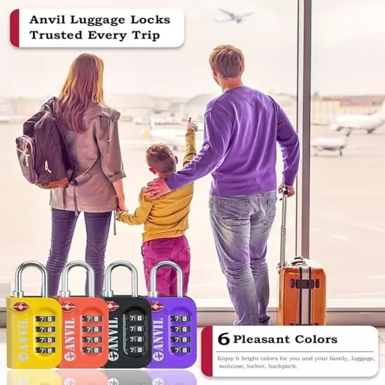 TSA Approved Luggage Lock - 4 Digit Combination, 10,000 Combinations, Easy-Read